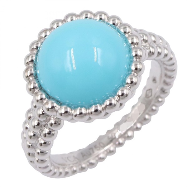 Van Cleef & Arpels Perlée Couleur Ring 18KWG Turquoise Blue #50 US Size 5.25