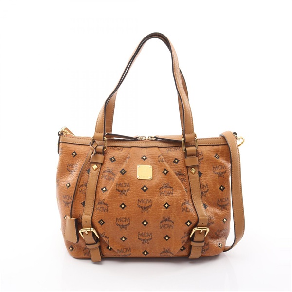 MCM Visetos Shoulder Hand crossbody bag canvas leather Brown Used Women