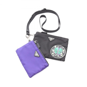PRADA Triangle Logo Pouch Nylon Black Blue Multicolor Used mens