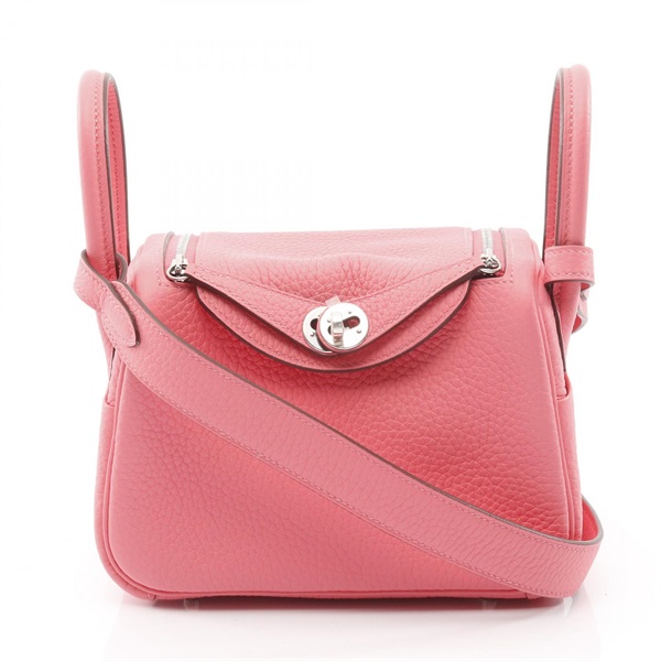 HERMES Lindy Mini Shoulder crossbody Bag W Taurillon Clemence Rose Azalee SHW