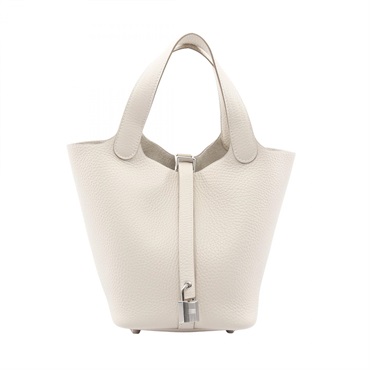 HERMES Picotin Lock PM tote bucket Handbag Taurillon Clemence craie Used SHW