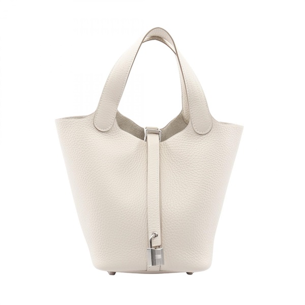 HERMES Picotin Lock PM tote bucket Handbag Taurillon Clemence craie Used SHW