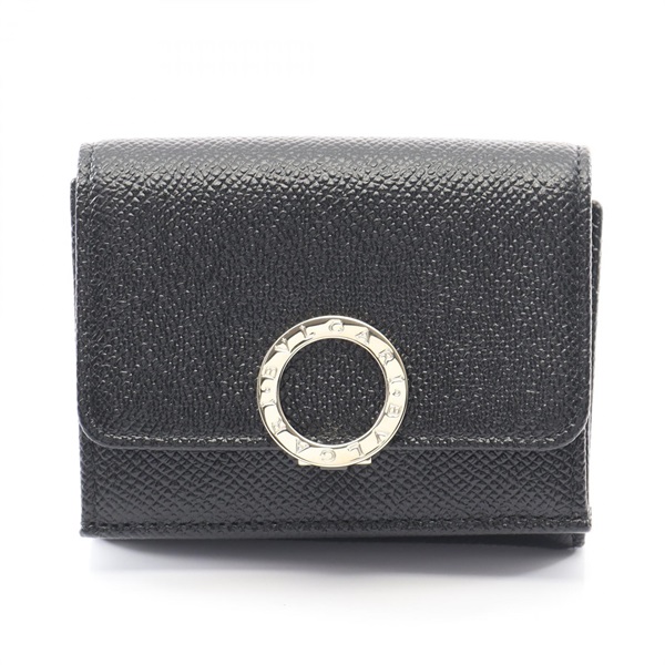 BVLGARI Bulgari Bulgari Tri-fold wallet purse 288648 leather Black SHW NEW Women