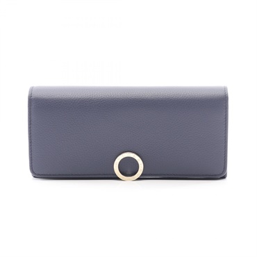 BVLGARI Large Bifold Long wallet purse 292965 leather Navy SHW NEW Women