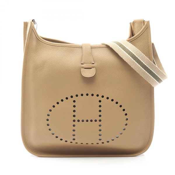 HERMES Evelyne 1 GM Shoulder Bag L Taurillon Clemence Beige Used Women SHW