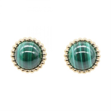Van Cleef & Arpels Perlée Couleur Malachite Pierced Earrings 18KYG Yellow Gold