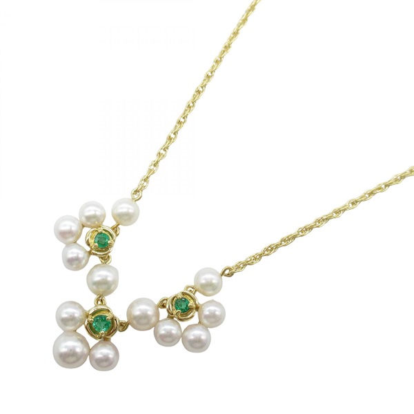 MIKIMOTO Pearl Emerald Necklace 18KYG Yellow Gold White Green 40㎝ Used