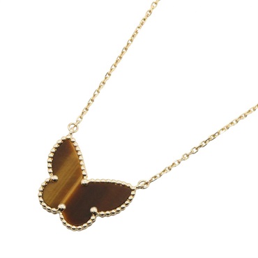 Van Cleef & Arpels Lucky Alhambra Papillon Necklace 18KYG Gold Tiger's Eye Used
