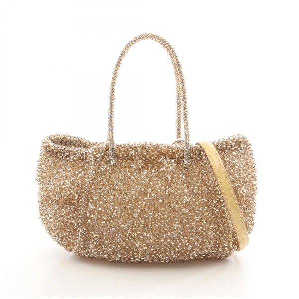 ANTEPRIMA Wire Shoulder Handbag PVC coated canvas Patent leather Gold Used Women