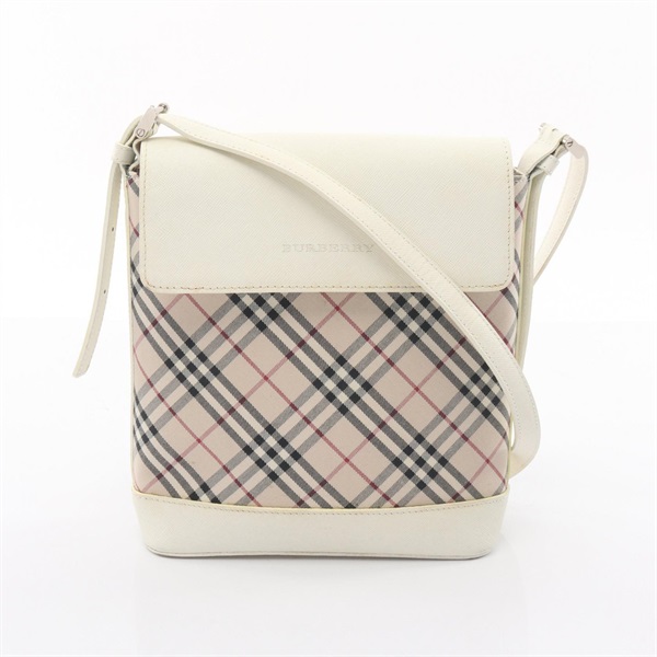 BURBERRY Nova Check Shoulder crossbody Bag canvas leather White Beige Used Women