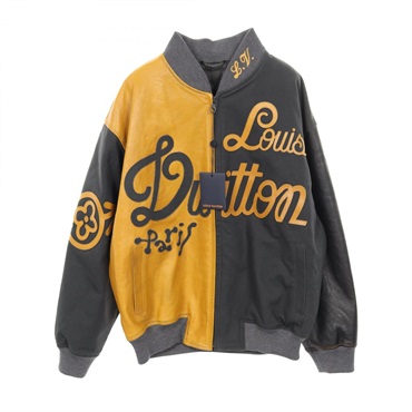 LOUIS VUITTON Mixed canvas leather bomber Jacket Gray Yellow Used mens size 54