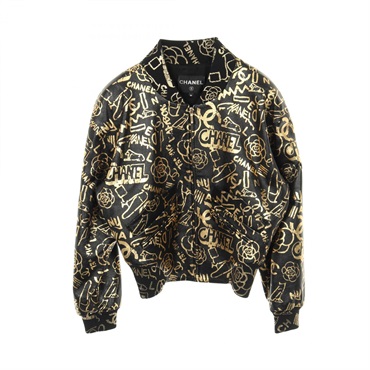 CHANEL Blouson #36 jacket P61925C00378 leather Black Gold Used Women