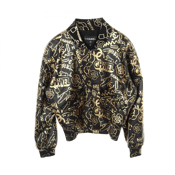 CHANEL Blouson #36 jacket P61925C00378 leather Black Gold Used Women