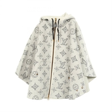 LOUIS VUITTON Reversible Monogram Mahina Cape poncho #TU coat wool Gray Used LV