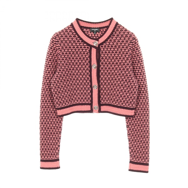 CHANEL COCO Mark button cardigan #36 knitwear P75450K10791 cashmere Pink Used