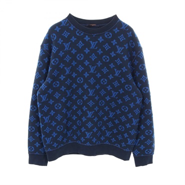 LOUIS VUITTON Monogram jacquard sweat shirts cotton Blue Navy Used mens size L