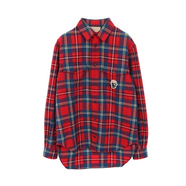 GUCCI Skunk-Patch Checked Overshirt wool Red Multicolor #44 Used mens