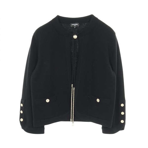CHANEL COCO Mark button cardigan #38 knitwear P80099K11545 cashmere Black Used