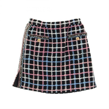 CHANEL COCO Mark Button Tweed mini skirt #34 P72501V64261 cotton Nylon Black
