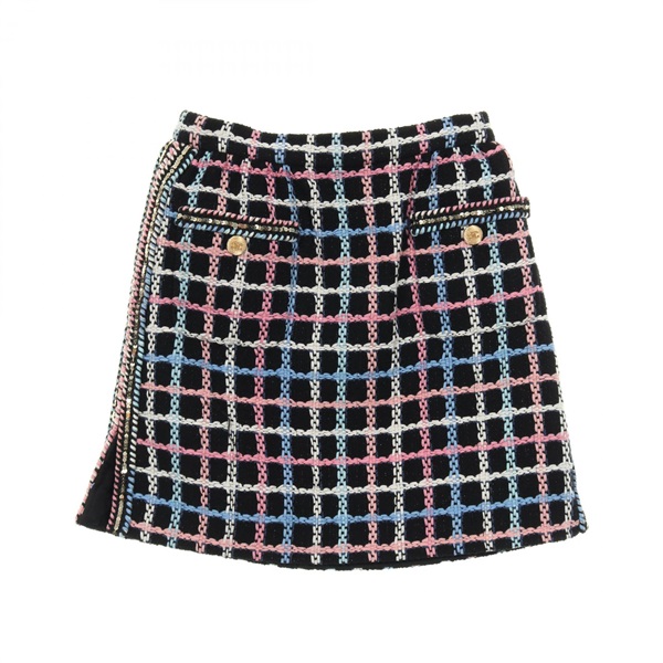 CHANEL COCO Mark Button Tweed mini skirt #34 P72501V64261 cotton Nylon Black