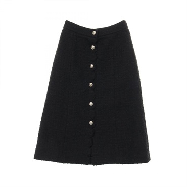 CHANEL COCO Mark Button Tweed skirt #34 jupe P65321V61199 wool Black Used Women