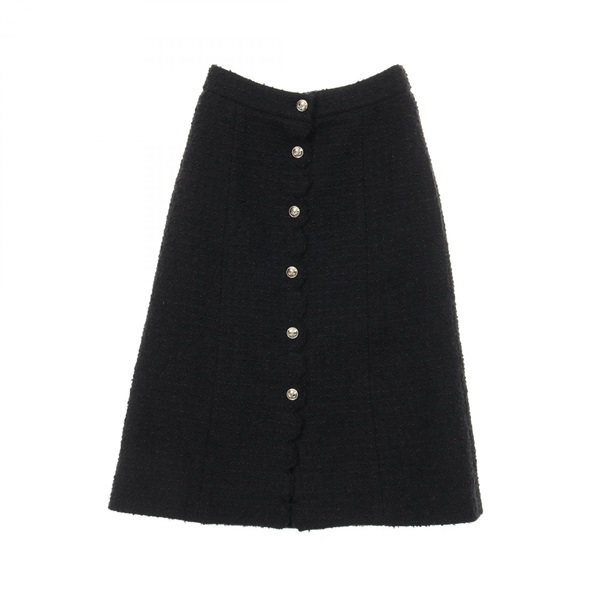 CHANEL COCO Mark Button Tweed skirt #34 jupe P65321V61199 wool Black Used Women