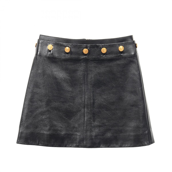 LOUIS VUITTON Logo button Skirt leather Black Used Women size 34