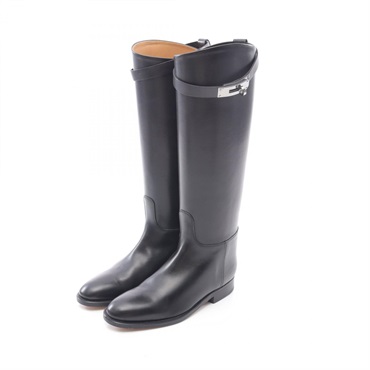 HERMES jumping kelly long boots #35 leather Black Used Women