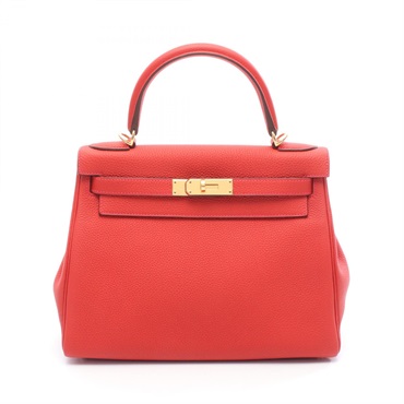 HERMES Kelly 28 Handbag inside stitched T Togo leather Vermillon Used Women GHW