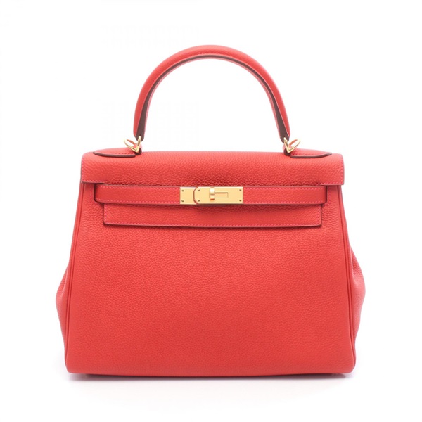 HERMES Kelly 28 Handbag inside stitched T Togo leather Vermillon Used Women GHW