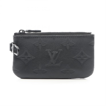 LOUIS VUITTON Coin case Pouch wallet Monogram shadow leather Black Used mens LV