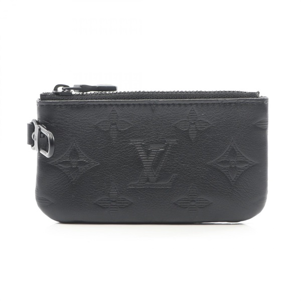 LOUIS VUITTON Coin case Pouch wallet Monogram shadow leather Black Used mens LV