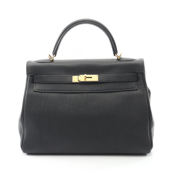 HERMES Kelly 32 Handbag inside stitched Togo leather P Black Used Women GHW