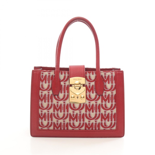Miu Miu JACQUARD MADRAS Handbag 5BA141 canvas leather Red Beige Used Women