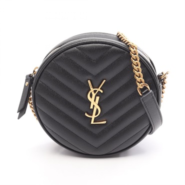 SAINT LAURENT PARIS Vinyl Monogram Chain Shoulder Bag leather Black Used Women