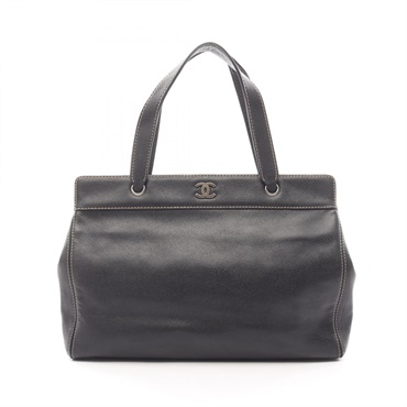 CHANEL COCO Mark Shoulder Tote Bag Grained calf leather Black Used Women CC
