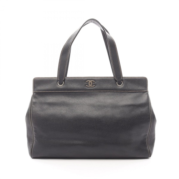 CHANEL COCO Mark Shoulder Tote Bag Grained calf leather Black Used Women CC