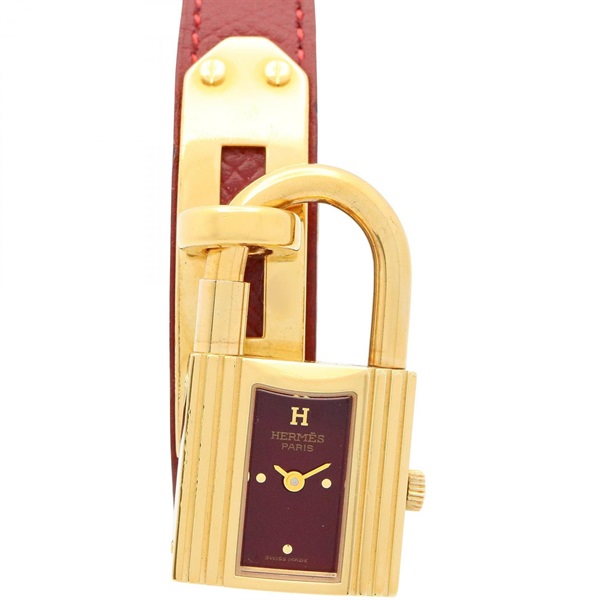 HERMES Kelly Wrist Watch KE1.201 Quartz Gold Plated Leather belt Used Women