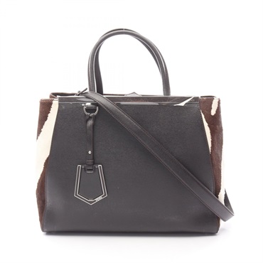 FENDI 2JOURS Toujour Shoulder Handbag 8BH250 leather Brown Beige Used Women