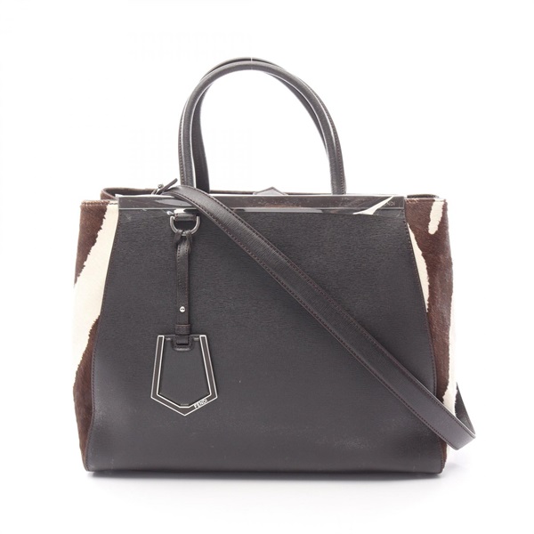 FENDI 2JOURS Toujour Shoulder Handbag 8BH250 leather Brown Beige Used Women
