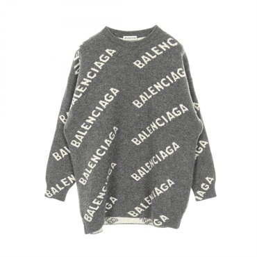 BALENCIAGA Pullover Sweater Knit 620983 Wool Gray White #S Used Women