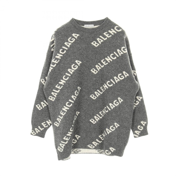 BALENCIAGA Pullover Sweater Knit 620983 Wool Gray White #S Used Women