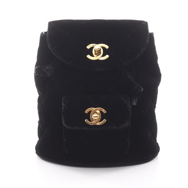 CHANEL Matelasse Rucksack Backpack chain drawstrin bag Fabric Black Used GHW