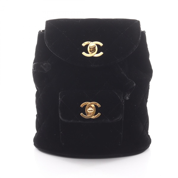 CHANEL Matelasse Rucksack Backpack chain drawstrin bag Fabric Black Used GHW