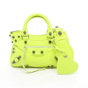 BALENCIAGA Neo Cagoule S Shoulder crossbody Handbag leather Yellow Used Women