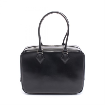 HERMES Plume 28 Handbag Box calf leather Calfskin leather Black Used Women F SHW