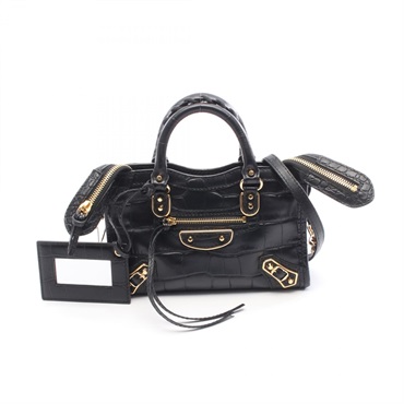 BALENCIAGA Classic Metallic Edge Mini City Shoulder Handbag leather Black Used