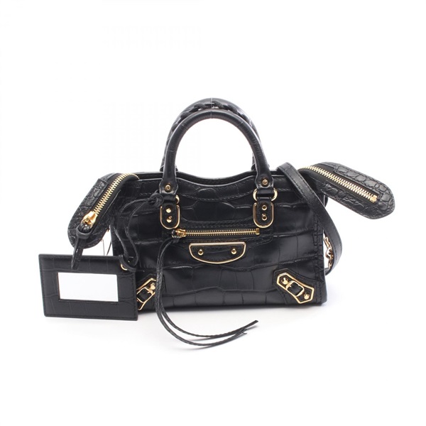 BALENCIAGA Classic Metallic Edge Mini City Shoulder Handbag leather Black Used