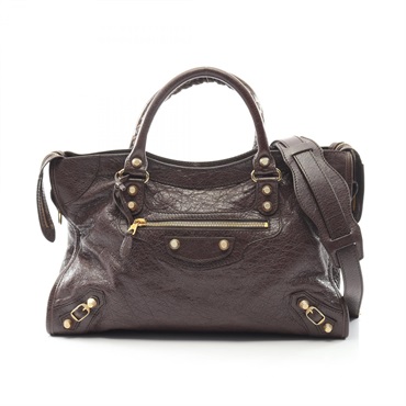 BALENCIAGA Giant City Shoulder Handbag leather Brown Used Women