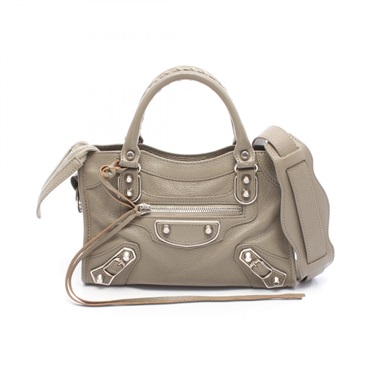 BALENCIAGA Classic Metallic Edge Mini City Shoulder Handbag leather Beige Used